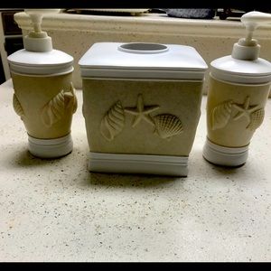 Tissue box cover and hand soap dispensers